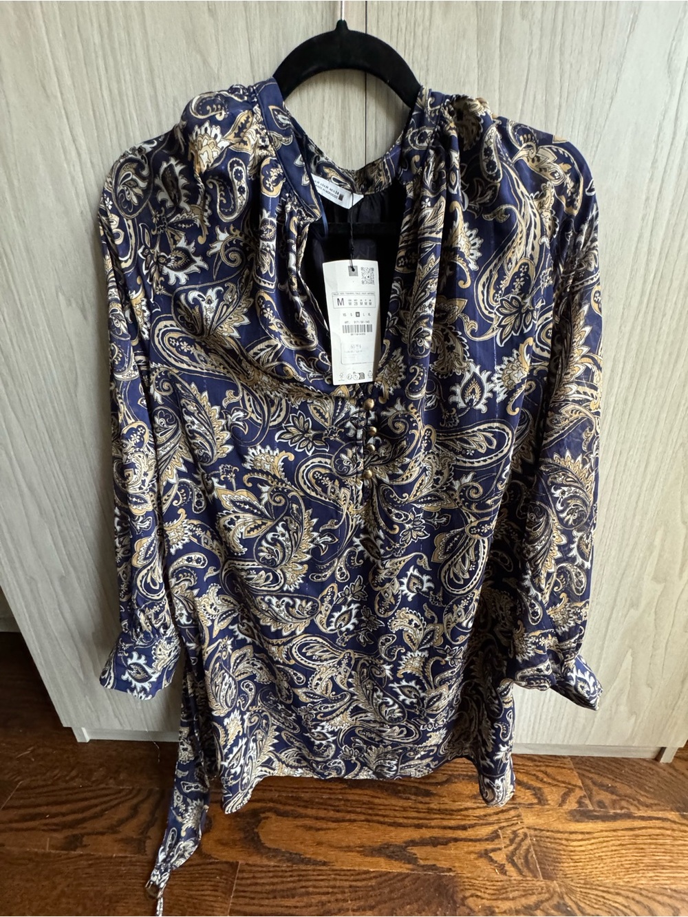 Zara Navy and Gold Paisley Tunic Top